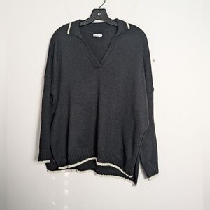 Women's Black Sweater with Cream Trim